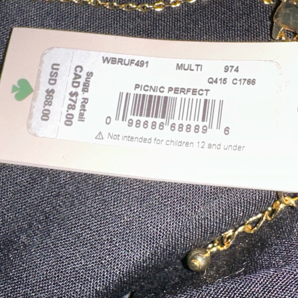 NWT Kate Spade New York Flower & Strawberry Pendant Necklace, 16 inch chain - Picture 5 of 6